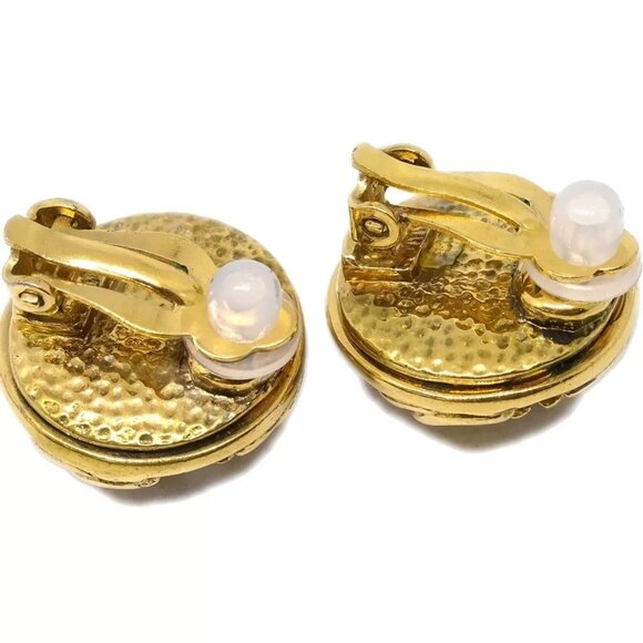Auth Chanel Gold Button Earrings Clip-On Rhinestone - Picture 9 of 9